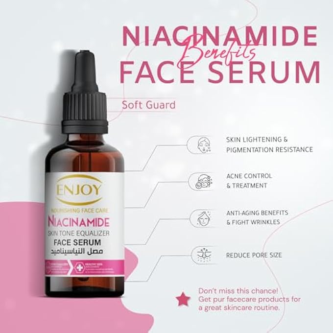 ENJOY NIACINAMIDE FACE SERUM 50ML  BRIGHTENING & HYDRATING SERUM FOR EVEN SKIN TONE, PORE REDUCTION, OIL CONTROL & RADIANT GLOW  ANTI-ACNE & DARK SPOT CORRECTOR - Image 2